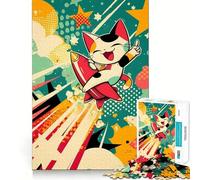 Rompecabezas para Adolescentes de 1000 Piezas Gato de Dibujos Animados Montando un Cohete,diseño Impecable,Divertido Juego de Habilidad Mental,Juego Tranquilo y entretenido,Ideal para cumpleaños