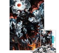 Rompecabezas para Adolescentes de 1000 Piezas Gato Demonio Alado sobre una Ciudad en Llamas Rompecabezas para Adolescentes Juegos Familiares patrón de Montaje cumpleaños (38x52cm)