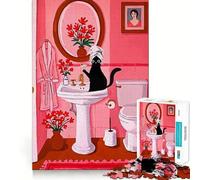 Rompecabezas para Adolescentes de 1000 Piezas Gato en el baño con cóctel,decoración de Corte Limpio,Juguete Creativo y Divertido,Juego de Paz,Pieza de Arte navideña (38x26cm)