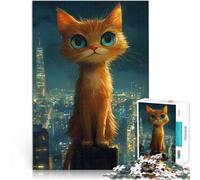 Rompecabezas para Adolescentes de 1000 Piezas Gato en la azotea de la Ciudad para divertirse en Familia Grandes Regalos y Juguetes 38x26cm