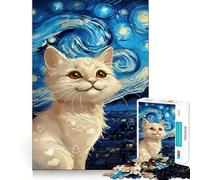 Rompecabezas para Adolescentes de 1000 Piezas Gato en la Noche Estrellada Piezas de Ajuste preciso Juguete Divertido y silencioso Ideal para cumpleaños y Actividades artísticas (38x26cm)