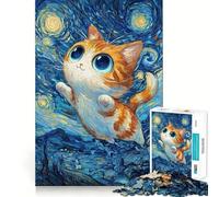 Rompecabezas para Adolescentes de 1000 Piezas Gato en la Noche Estrellada Piezas de Ajuste preciso Juguete Divertido y silencioso Ideal para cumpleaños y Actividades artísticas (38x26cm)