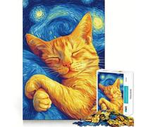 Rompecabezas para Adolescentes de 1000 Piezas Gato en la Noche Estrellada Piezas de Ajuste preciso Juguete Divertido y silencioso Ideal para cumpleaños y Actividades artísticas (38x52cm)
