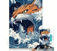 Rompecabezas para Adolescentes de 1000 Piezas Gato en Las Olas,Bordes impecables,Divertido Juego Mental,Regalo Acogedor,decoración navideña para la Pared (50x75cm)