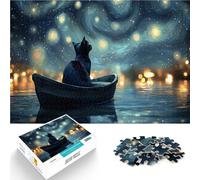 Rompecabezas para Adolescentes de 1000 Piezas Gato en un Barco bajo el Cielo Estrellado Regalos de Juegos desafiantes Una Obra de Arte 38x26cm