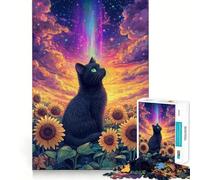 Rompecabezas para Adolescentes de 1000 Piezas Gato en un Cielo de Girasoles,decoración de Corte preciso,Juguete Creativo y Divertido,Juego de Paz,Pieza de Arte navideña (38x52cm)