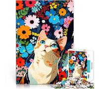 Rompecabezas para Adolescentes de 1000 Piezas Gato en un jardín de Flores Juguetes de Juego Interacción Entre Padres e Hijos 75x50cm
