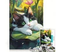 Rompecabezas para Adolescentes de 1000 Piezas: Gato en un nenúfar, decoración de Pared, Ideal para Pasar el Tiempo en casa, Regalo de cumpleaños o para Viajes 50x75cm