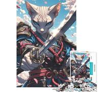 Rompecabezas para Adolescentes de 1000 Piezas Gato esfinge samurái Juego de ingenio Juguete Intelectual Gran Regalo para los Amantes de los Juegos decoración de Pared (tamaño 38x26cm)