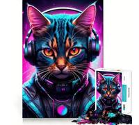 Rompecabezas para Adolescentes de 1000 Piezas Gato,Gatito,Neón,Gamer,Borde Impecable,Divertido,Juego de Habilidad Mental,Juego Tranquilo,Divertido,Cumpleaños,Arte,Juego (38x52cm)