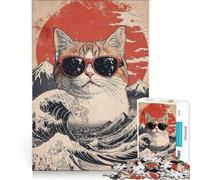 Rompecabezas para Adolescentes de 1000 Piezas: Gato Genial en la Gran Ola Juegos Divertidos e interesantes para Reducir el estrés Cada Pieza es única 38x52cm