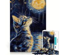 Rompecabezas para Adolescentes de 1000 Piezas Gato Mirando a la Luna Corte preciso Diversión para Resolver Problemas Diversión Relajante Tiempo de diversión Decoración navideña Arte (38x52cm)
