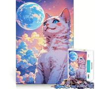 Rompecabezas para Adolescentes de 1000 Piezas Gato Mirando a la Luna,Piezas de Ajuste preciso,Juguete lógico y Divertido,Juego Tranquilo,Juego de cumpleaños artístico (38x26cm)