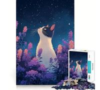 Rompecabezas para Adolescentes de 1000 Piezas Gato Mirando Las Estrellas,Bordes impecables,Divertido Juego Mental,Regalo Acogedor,decoración navideña para la Pared (50x75cm)