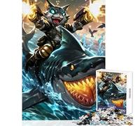 Rompecabezas para Adolescentes de 1000 Piezas Gato Montando un tiburón Rompecabezas de 1000 Piezas para ejercitar la Mente Gran Regalo para Juegos educativos y de Aprendizaje (38x26cm)