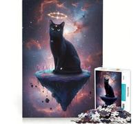 Rompecabezas para Adolescentes de 1000 Piezas: Gato Negro Celestial en una Isla Flotante, Juguetes antiestrés, Carrera de Velocidad Manual, para Mejorar el Amor Entre Parejas 38x26cm
