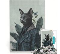 Rompecabezas para Adolescentes de 1000 Piezas: Gato Negro con Chaqueta, Juego práctico, difícil y desafiante, Regalo Ideal para los más aventureros 50x75cm