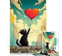 Rompecabezas para Adolescentes de 1000 Piezas Gato Negro con Globo en Forma de corazón,diseño de Bordes precisos,Juego Divertido para concentrarse,Momento de diversión Tranquilo,Regalo Relajante