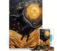 Rompecabezas para Adolescentes de 1000 Piezas Gato Negro con técnica de Impasto,diseño de Bordes, Juego para concentrarse,diversión para el Tiempo Libre,Regalo artístico de Navidad