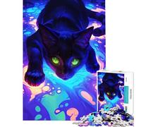 Rompecabezas para Adolescentes de 1000 Piezas Gato Negro en espirales de neón Juego Educativo desafío Juguete Juego Relajante diversión Familiar Regalo de cumpleaños (tamaño 38x52cm)