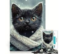 Rompecabezas para Adolescentes de 1000 Piezas Gato Negro en Invierno,Arte de Borde Premium,Juego de concentración Mental,diversión para el Tiempo Libre,Regalo artístico de Navidad 38x26cm