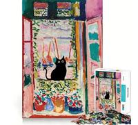 Rompecabezas para Adolescentes de 1000 Piezas Gato Negro en la Ventana Abierta Arte de Corte Fino Actividad para desarrollar la Mente Momento de Juego Relajante Regalo navideño Tranquilo (38x52cm)