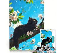 Rompecabezas para Adolescentes de 1000 Piezas: Gato Negro en un árbol en Flor Juegos relajantes, de análisis y lógica, Que mejoran el Amor Entre Parejas 50x75cm