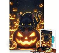 Rompecabezas para Adolescentes de 1000 Piezas Gato Negro en un Campo de Calabazas de Halloween Diseño de Bordes precisos Juego Divertido y Relajante Regalo Ideal para Navidad 50x75cm
