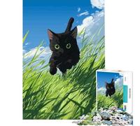 Rompecabezas para Adolescentes de 1000 Piezas Gato Negro en un Campo Verde Juegos educativos y desafiantes Juguetes Amigo Invisible Divertidos y con Humor (tamaño 38x26cm)