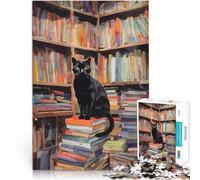 Rompecabezas para Adolescentes de 1000 Piezas Gato Negro en una Biblioteca Juguetes de Bricolaje Lista de Deseos con Papá Noel 38x26cm