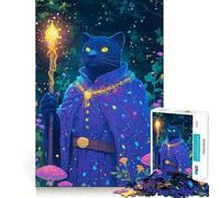 Rompecabezas para Adolescentes de 1000 Piezas Gato Negro Mago,Arte de Bordes precisos,Juego de concentración,Regalo,Juego para Pasar un rato Agradable,Arte de Escena navideña 38x52cm