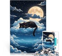 Rompecabezas para Adolescentes de 1000 Piezas Gato Negro Nube Luna Juguetes de Juego para Regalo Familiar Ideas de Regalos 75x50cm
