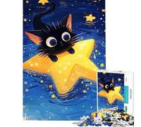 Rompecabezas para Adolescentes de 1000 Piezas Gato Negro sobre una Estrella Juguetes educativos y prácticos para Aprender y Jugar en Familia Regalo de cumpleaños (Tamaño 38x26cm)