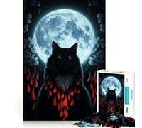 Rompecabezas para Adolescentes de 1000 Piezas Gato Negro y Luna Arte Digital Corte Premium Diversión,lógica y Habilidad Fácil de Jugar Arte navideño para exhibición (50x75cm)