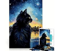 Rompecabezas para Adolescentes de 1000 Piezas Gato,Noche Estrellada,Bordes impecables,Juego Divertido para Pensar,Momento Acogedor,Arte navideño para exhibir (38x26cm)