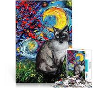 Rompecabezas para Adolescentes de 1000 Piezas Gato Noche Estrellada Van Gogh Regalos de Juegos desafiantes Obra de Arte 75x50cm