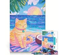 Rompecabezas para Adolescentes de 1000 Piezas Gato,Playa,Coco,decoración de Corte preciso,Juguete Creativo y Divertido,Juego de Paz,Pieza de Arte navideña (38x52cm)