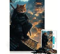 Rompecabezas para Adolescentes de 1000 Piezas Gato samurái en una Ciudad Japonesa,Bordes impecables,Juego Divertido para Pensar,Momento Acogedor,decoración navideña (38x26cm)