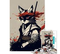 Rompecabezas para Adolescentes de 1000 Piezas Gato Samurai Juego desafiante Juguete para ejercitar la Mente Juego difícil excelente Regalo y Juguete (tamaño 38x26cm)