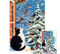 Rompecabezas para Adolescentes de 1000 Piezas Gato Sentado en el alféizar nevado Rompecabezas para Adultos Juegos relajantes Regalo de cumpleaños difícil y desafiante (tamaño 38x26cm)