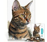 Rompecabezas para Adolescentes de 1000 Piezas, Gato Toyger, Acuarela, Corte preciso, Divertido, resolución de Problemas, diversión, relajación, Tiempo Divertido, exhibición de Arte navideño (38x26cm)