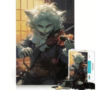 Rompecabezas para Adolescentes de 1000 Piezas Gato Violinista,Bordes impecables,Juego Divertido para Pensar,Momento Acogedor,decoración navideña (38x52cm)