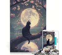 Rompecabezas para Adolescentes de 1000 Piezas: Gato y Luna, Juguetes antiestrés, Carrera de Velocidad Manual, para Mejorar el Amor en Pareja 38x52cm
