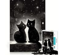 Rompecabezas para Adolescentes de 1000 Piezas,Gatos Blancos y Negros,Encaje, Arte,Juego cognitivo,Regalo,Juego Lento,Regalo de Arte navideño (50x75cm)