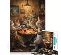 Rompecabezas para Adolescentes de 1000 Piezas Gatos,Cerveza en una Taberna,Juego de Mesa,Juego cognitivo,Juguete,diversión fácil,decoración navideña,Regalo (38x52cm)