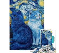 Rompecabezas para Adolescentes de 1000 Piezas Gatos en la Noche Estrellada Juego de ingenio Carrera de Velocidad Manual Ayuda a ejercitar el Cerebro (Tamaño 38x26cm)