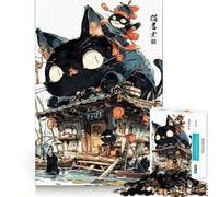 Rompecabezas para Adolescentes de 1000 Piezas Gatos en una casa Flotante al Estilo japonés Bordes impecables Divertido Juego para Pensar Tiempo de diversión Acogedor Decoración navideña (50x75cm)