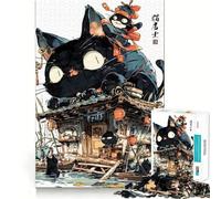 Rompecabezas para Adolescentes de 1000 Piezas Gatos en una casa Flotante al Estilo japonés Rompecabezas de lógica Divertido y de Corte preciso Relájate y diviértete (38x52cm)