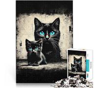Rompecabezas para Adolescentes de 1000 Piezas Gatos Negros con Ojos Azules para divertirse en Familia Gran Regalo para Juegos 38x52cm