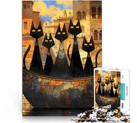 Rompecabezas para Adolescentes de 1000 Piezas Gatos Negros de la Edad Media en góndola Veneciana Juguetes educativos Obra de Arte 38x52cm